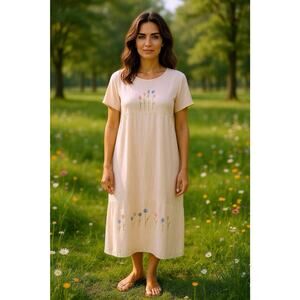 Vintage Hot Cotton by Marc Ware Peach Embroidered 100%Linen Dress XL Made in USA